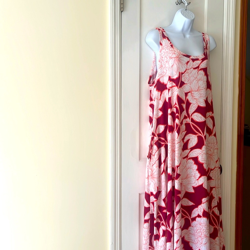 Soft Surroundings Red and White Floral Maxi Dress, CL